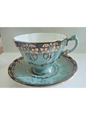 Vintage Paragon Bone China tea Cup & Saucer set  Green & Gold